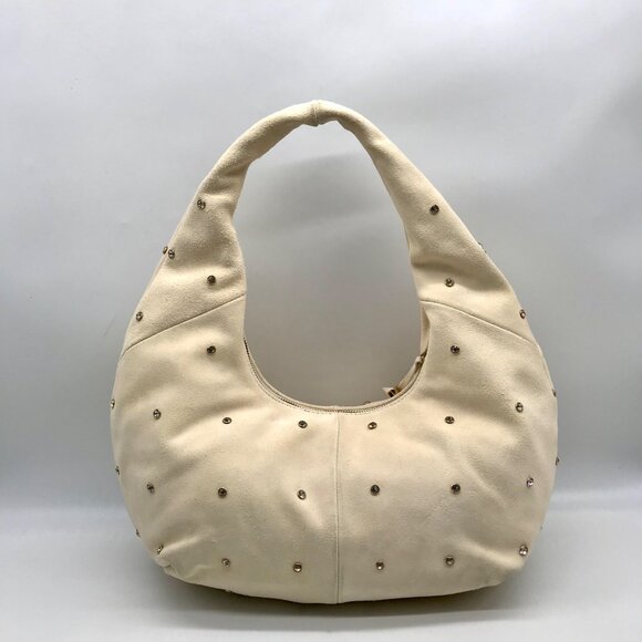 Sam Edelman Ivory Suede Faren Rhinestone Hobo Bag - Picture 2 of 11